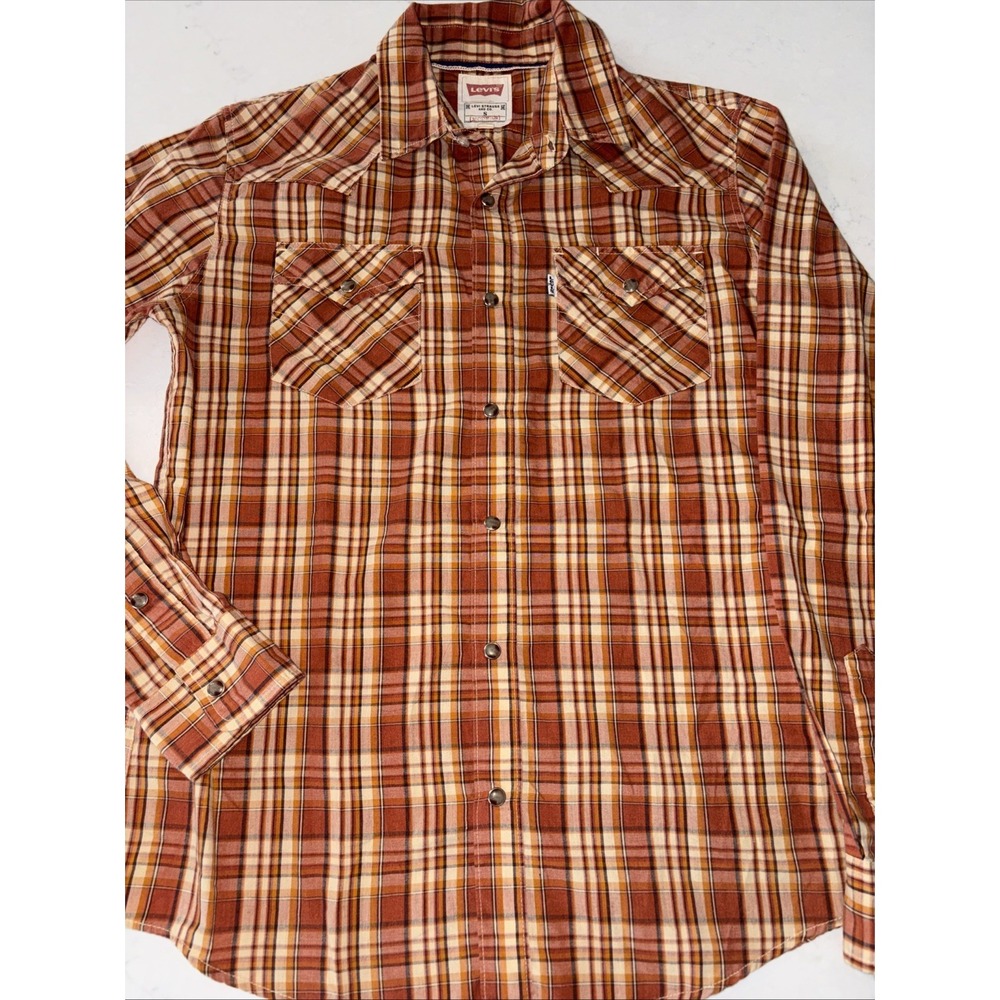 Levi's Orange Brown Plaid Button-Down Shirt